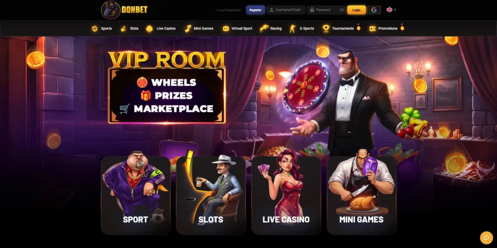 DonBet casino lobby with Italian-themed design and game categories
